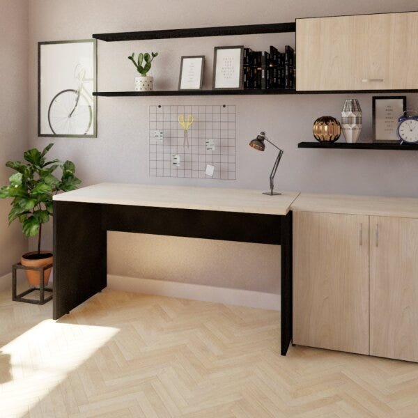 Mesa Reta Corp Móveis 140cm Bramov Preto E Geneve Preto/geneve