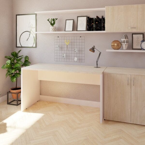 Mesa Reta Corp Móveis 160cm Bramov Branca E Geneve Branca/gen