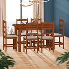 Mesa Retangular Com 6 Cadeiras Estofadas Madeira Maciça 160cm