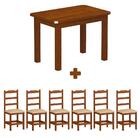 Mesa Retangular Com 6 Cadeiras Estofadas Madeira Maciça 160cm