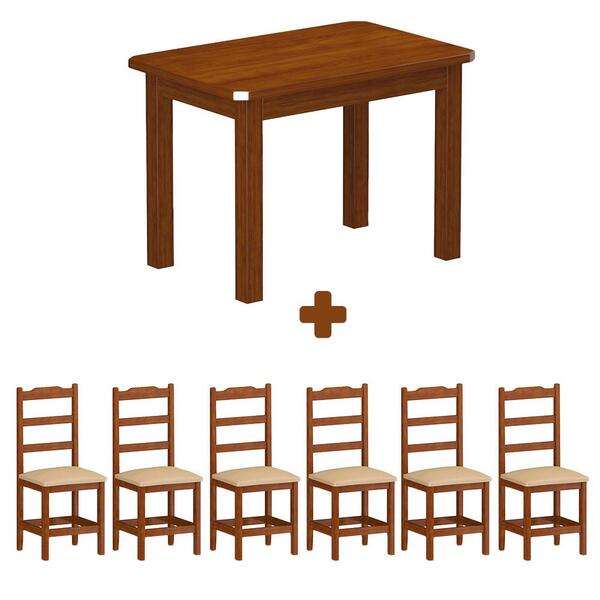 Mesa Retangular Com 6 Cadeiras Estofadas Madeira Maciça 160cm