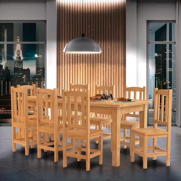 Mesa Retangular Com 8 Cadeiras Madeira Maciça 200 X 88 Noguei