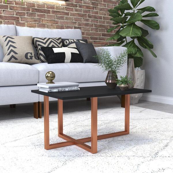 Mesa Retangular De Centro Atlanta Com Pés De Cobre - Preto -