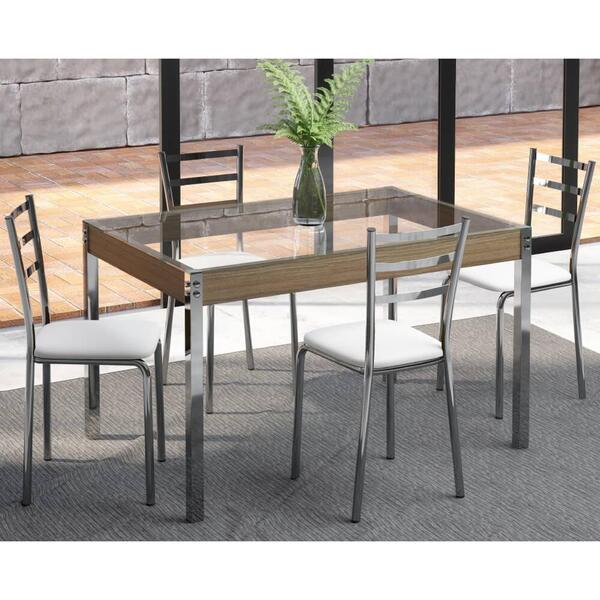 Mesa Retangular Tampo De Vidro Cj26 C/ 4 Cadeiras - Cromado/b