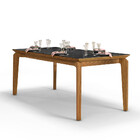 Mesa Rouge Tampo De Madeira Chanfrado Com Vidro Para 6 Lugare