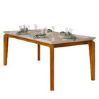 Mesa Rouge Tampo De Madeira Chanfrado Com Vidro Para 6 Lugare