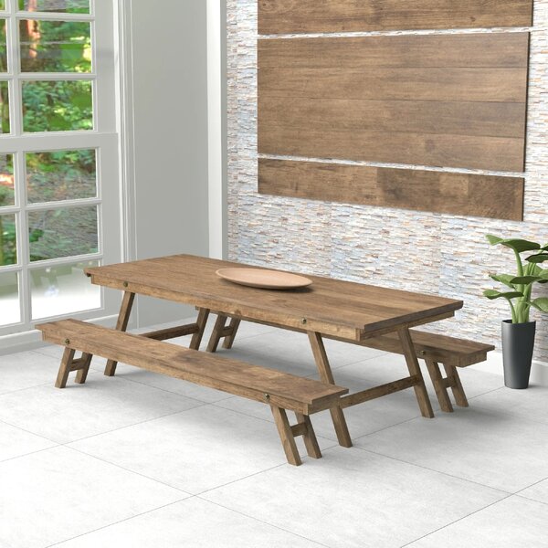 Mesa Rustica Com 2 Bancos Em Madeira  Marrom