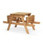 Mesa Rústica Em Madeira Maciça Para Jardim Com 2 Bancos Dobrá