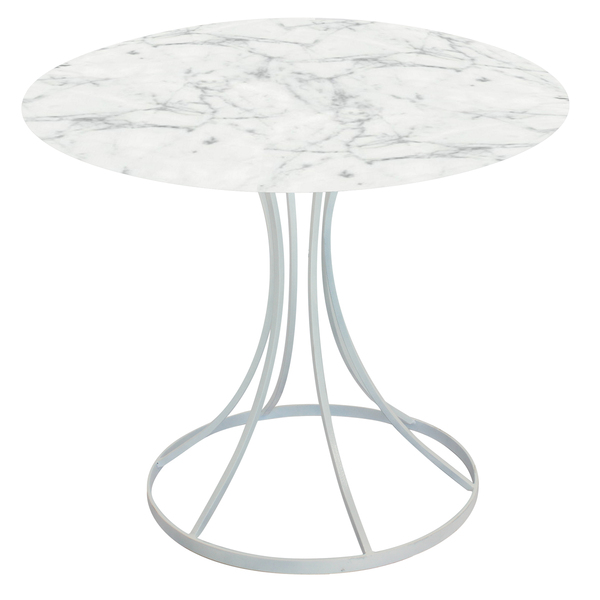 Mesa Saarinen Tampo 130cm Marmore Carrara Base Metal Branca