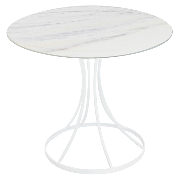 Mesa Saarinen Tampo 80cm Marmore Espirito Santo Base Metal Br