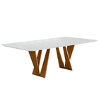 Mesa Sala De Jantar 8 Lugares 250cm Tampo Com Vidro Shuri Bra