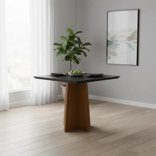 Mesa Sala De Jantar 90cm Tampo Mdf/vidro Moderno Ype/preto