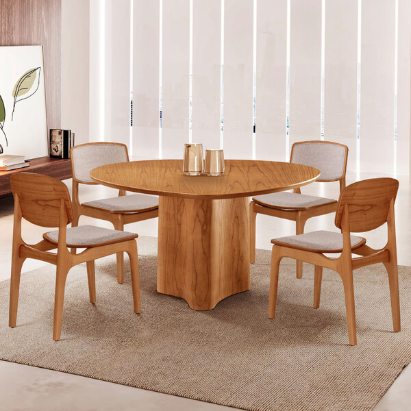 Mesa Selene Tampo 135cm Laminado Com 4 Cadeiras Malta Moderna