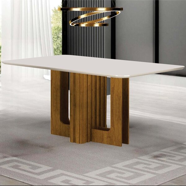 Mesa Tampo Copo Com Vidro 180cm Sofia Freijó/off White