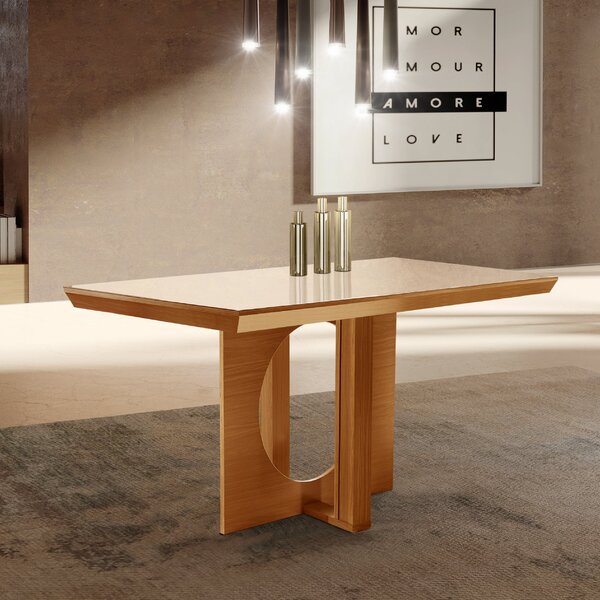 Mesa Tampo Vidro/mdf Frisa Cinamomo/off White