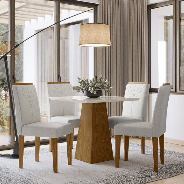 Mesa Turmalina Para Sala De Jantar 04 Cadeiras Âmbar 100% Mdf