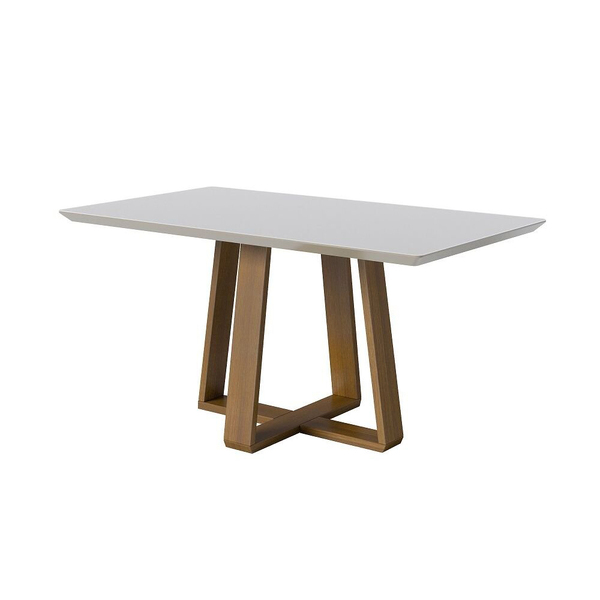 Mesa Wood 1.6 C/ Vidro Retangular - Off White/nature