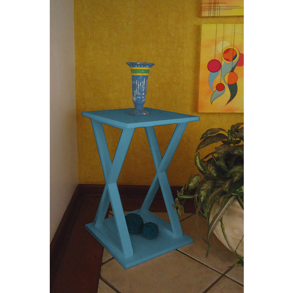 Mesa "X" Lateral de Apoio ou Mesa de Cabeceira Azul Laca