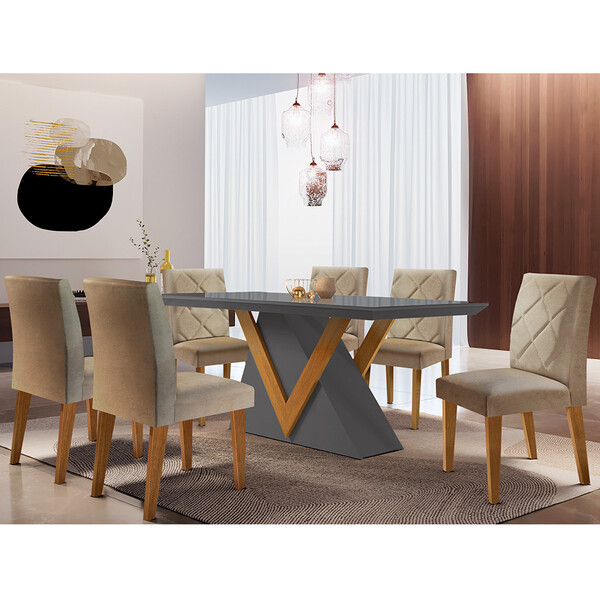 Mesa Zaira Tampo Em Vidro Com 6 Cadeiras Olimpia Moderna