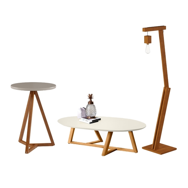 Mesas Lateral E De Centro Rogers Off White Amêndoa Com Luminá