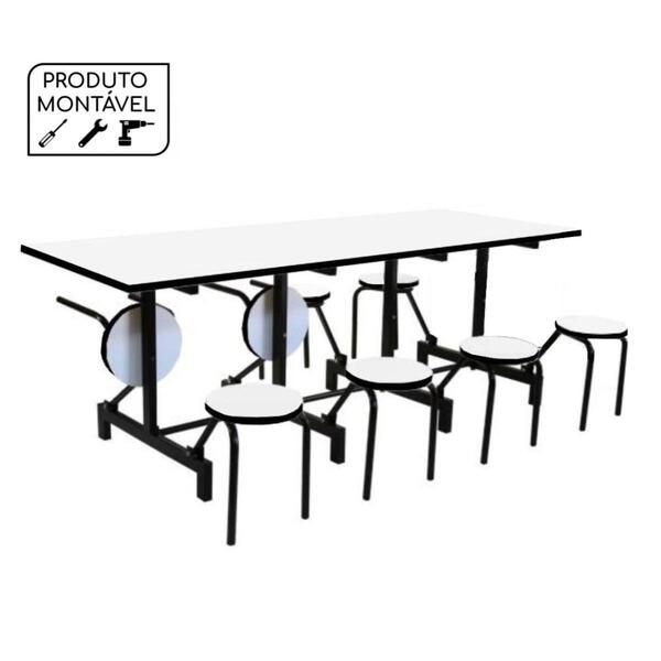 Mesas P/ Refeitório Escamoteável 08 Lugares - Mdf Branco De 2