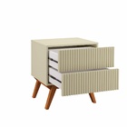 Mesinha De Cabeceira Madeira Friso 2 Gavetas Bege