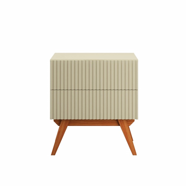 Mesinha De Cabeceira Vintage Friso 2 Gavetas Bege