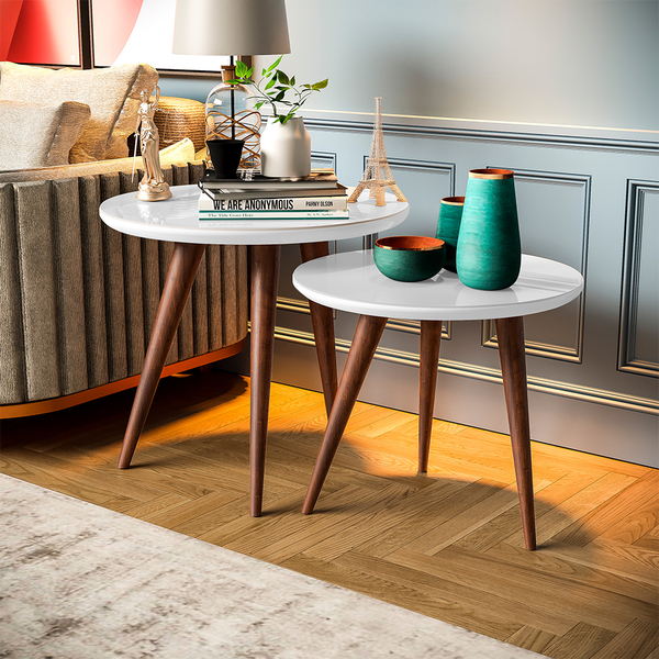 Mesinha Decorativa De Canto Lateral Retrô Vidro E Mdf - Branca