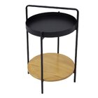 Mesinha Lateral Aura Redonda Apoio Bandeja Metal Madeira Pret