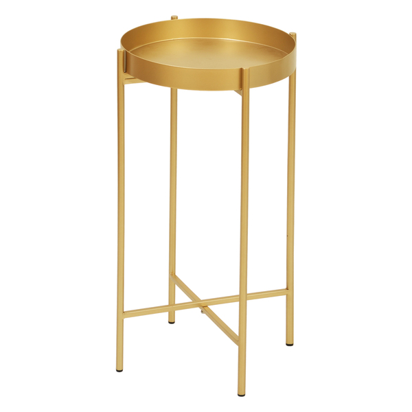 Mesinha Redonda Lateral Bandeja Apoio Sala Aço Dourada Collie