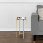 Mesinha Redonda Lateral Bandeja Apoio Sala Aço Dourada Collie