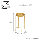 Mesinha Redonda Lateral Bandeja Apoio Sala Aço Dourada Collie