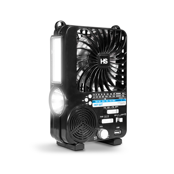 Micro Ventilador Hsu-100 Com Rádio, Lanterna E Usb Preto