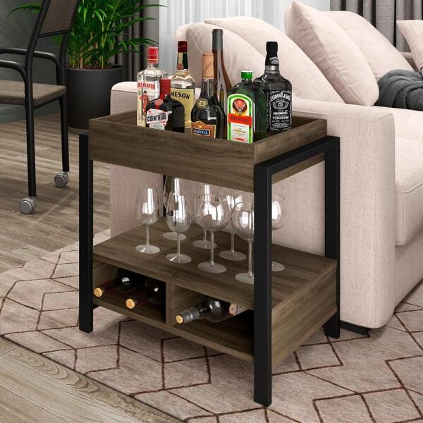 Mini Bar Habitat Madeirado E Tubos Pretos