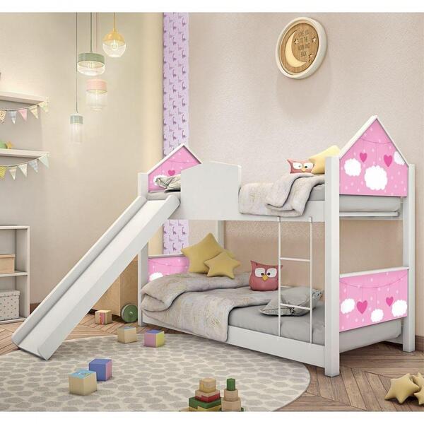 Mini Beliche Montessoriana Nuvem Rosa Escorregador Colchões
