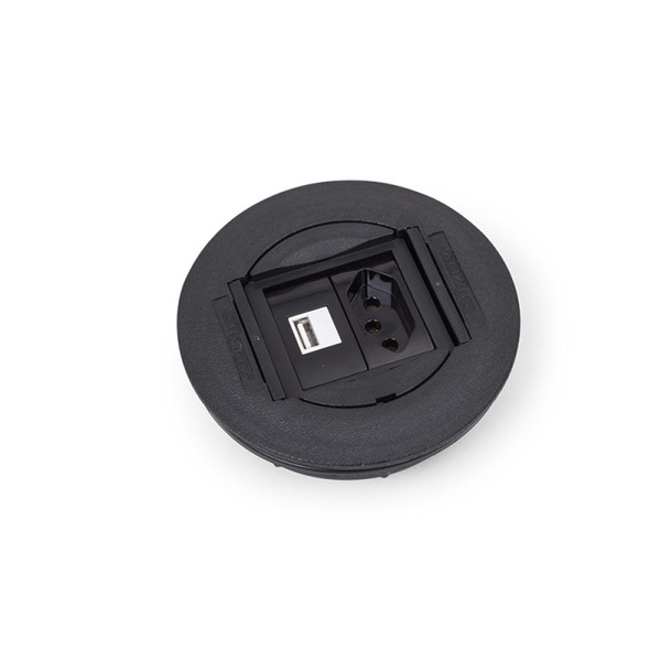 Mini Caixa 1 Tomada 20a 1 Usb Charger Redonda Para Móveis - P