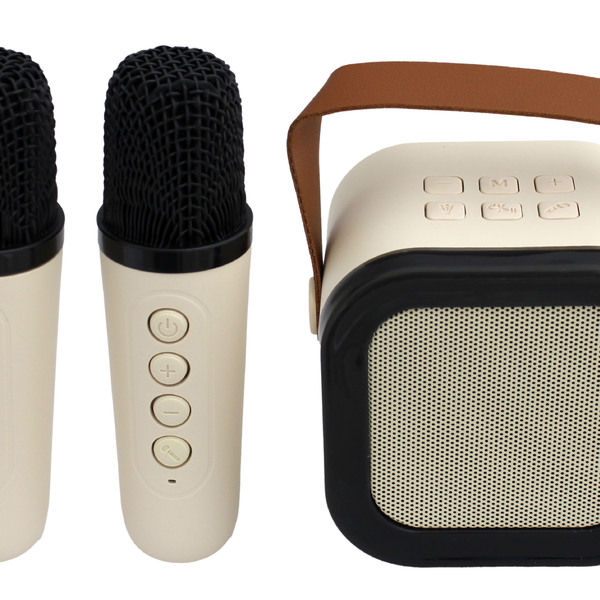 Mini Caixa De Som Portátil Karaokê Bluetooth 5w 2 Microfones