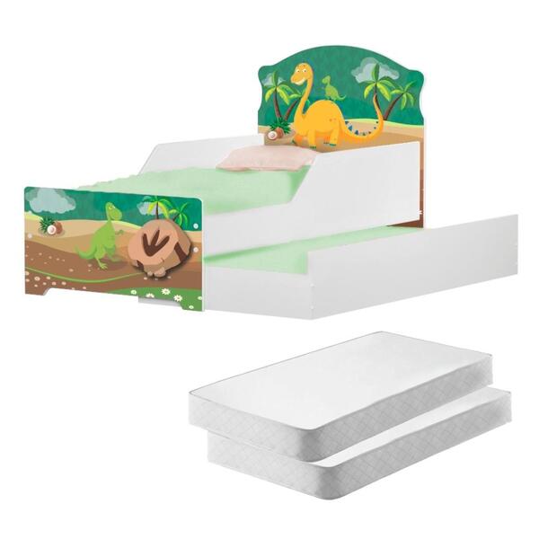 Mini Cama Infantil Com Auxiliar Pop Dino Nas Pedras Com Colch