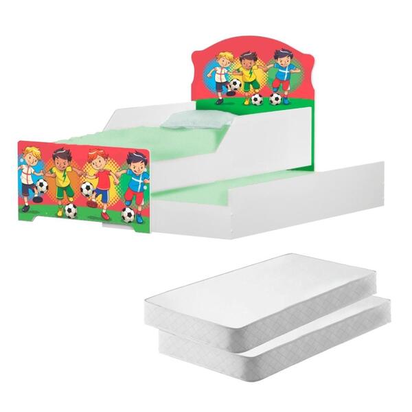 Mini Cama Infantil Com Auxiliar Pop Meninos Futebol Com Colch