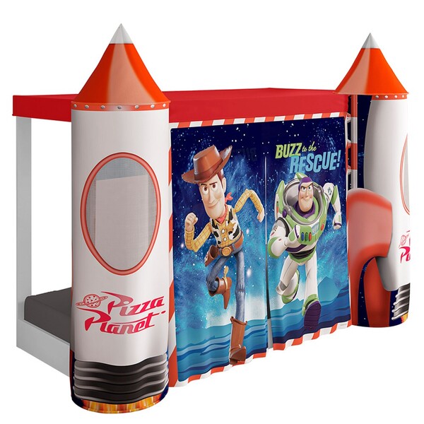 Mini Cama Infantil Com Colchão D20 E Dossel Wood E Buzz Light