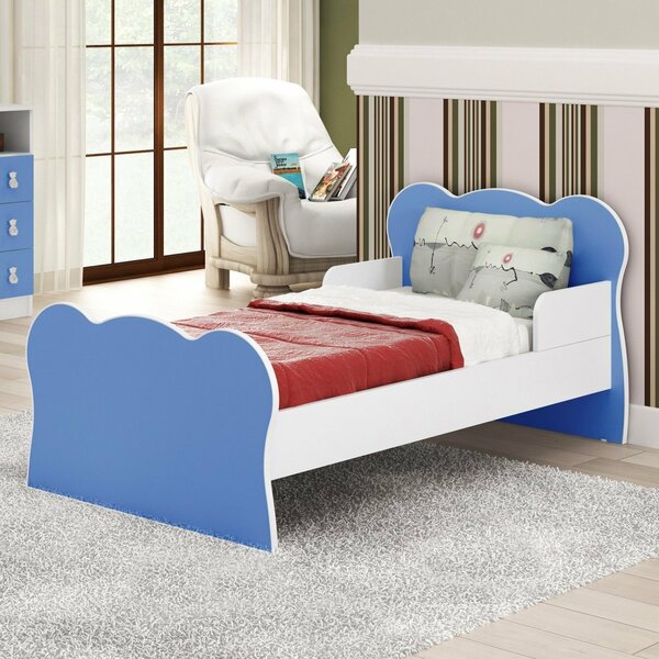Mini Cama Infantil Com Proteção Lateral Arco-íris  Azul/branco