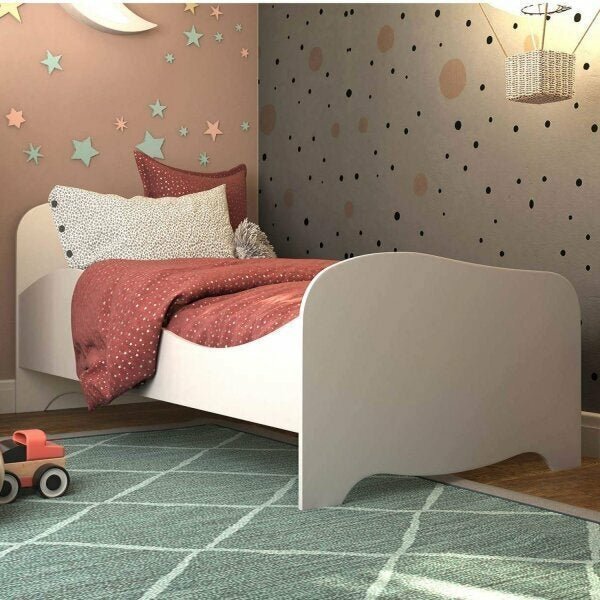 Mini Cama Infantil Com Proteção Lateral Em Mdf Uli  Branco Br