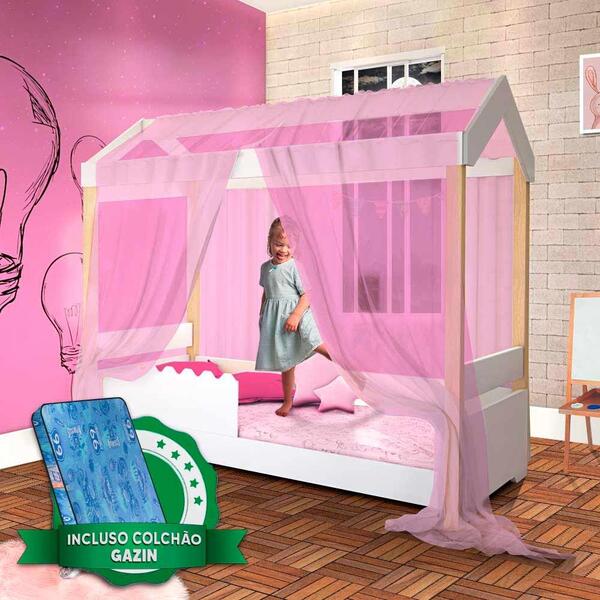 Mini Cama Infantil Com Voal Rosa Branco Jhulia Divaloto Com C