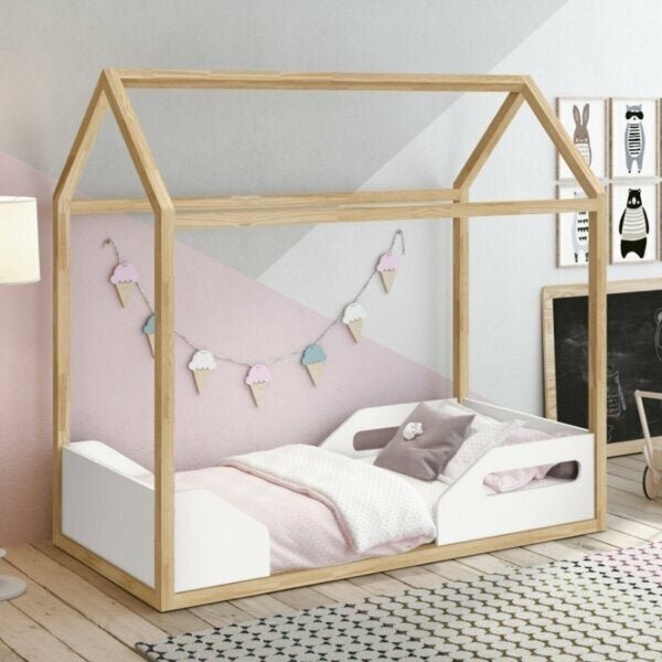 Mini Cama Infantil Montessoriana Zoe Branco Fosco/madeira Pin