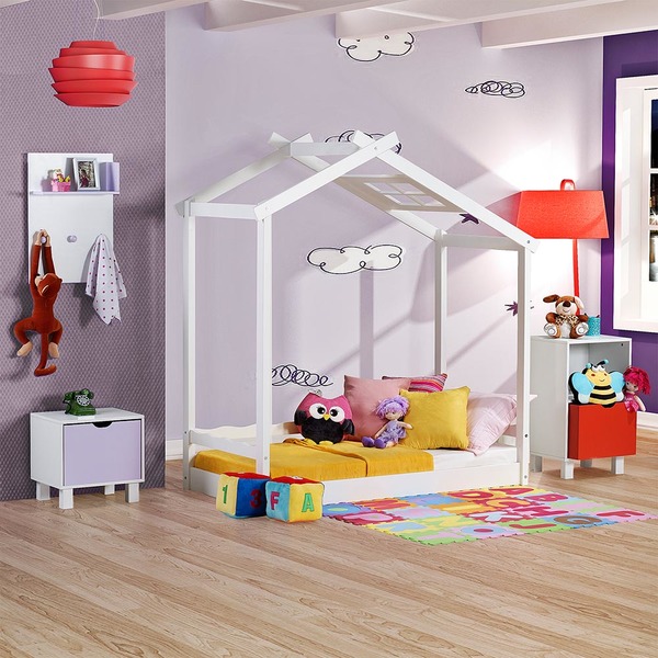 Mini Cama Infantil Montessoriano Com Telhado V Casinha Em Mad