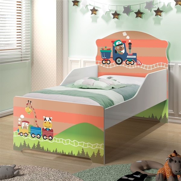 Mini Cama Infantil Uly Trem Dos Bichinos Com Colchão