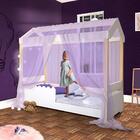 Mini Cama Montessoriana Branca Casinha Com Led E Voal Lilás J