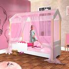 Mini Cama Montessoriana Branca Casinha Com Led E Voal Rosa Jh
