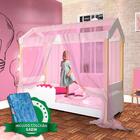 Mini Cama Montessoriana Branca Com Led E Voal Rosa Jhulia Div