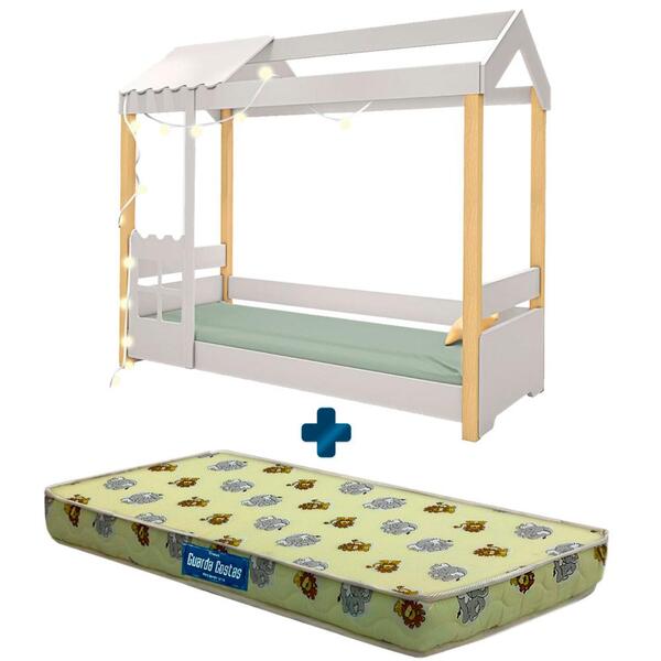 Mini Cama Montessoriana Cabana Branco Com Led Livia Divaloto
